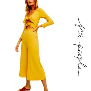 Free People Beach Yellow Tie Up Jumpsuit